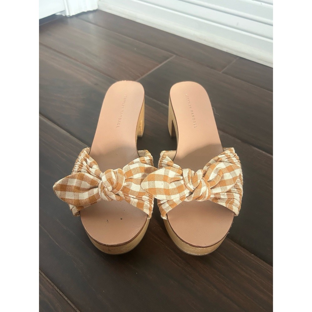 Loeffler Randall Gingham Canvas Slip On Regina Clog Heeled Sandals Sz 7